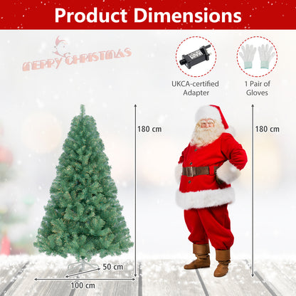 6 FT Artificial Xmas Tree with 688 Branch Tips and 250 Warm White LED Lights-Green