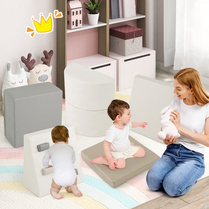 6 Piece Foam Climbing Toys for Toddlers with PU Leather Cover-White