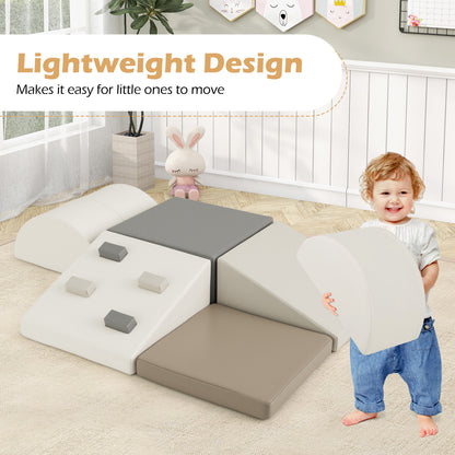 6 Piece Foam Climbing Toys for Toddlers with PU Leather Cover-White