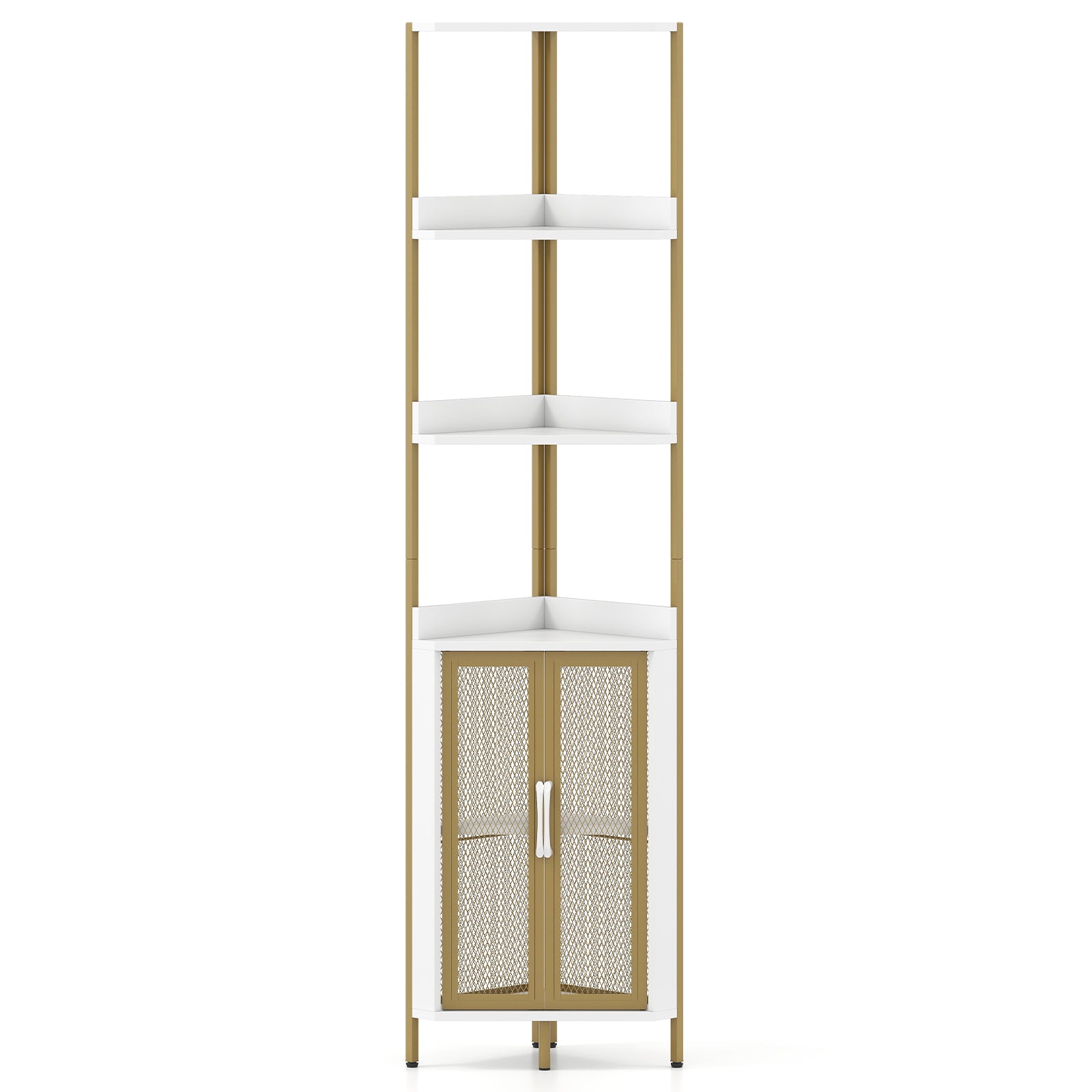 6-Tier Corner Shelf 170CM Tall Corner Bookshelf with Cabinet-White