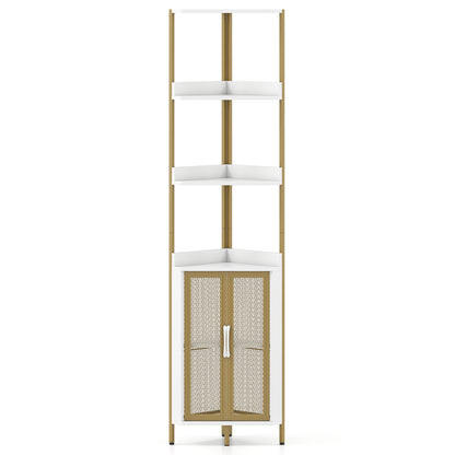 6-Tier Corner Shelf 170CM Tall Corner Bookshelf with Cabinet-White