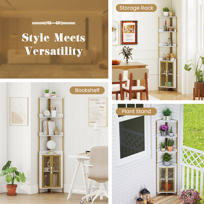 6-Tier Corner Shelf 170CM Tall Corner Bookshelf with Cabinet-White