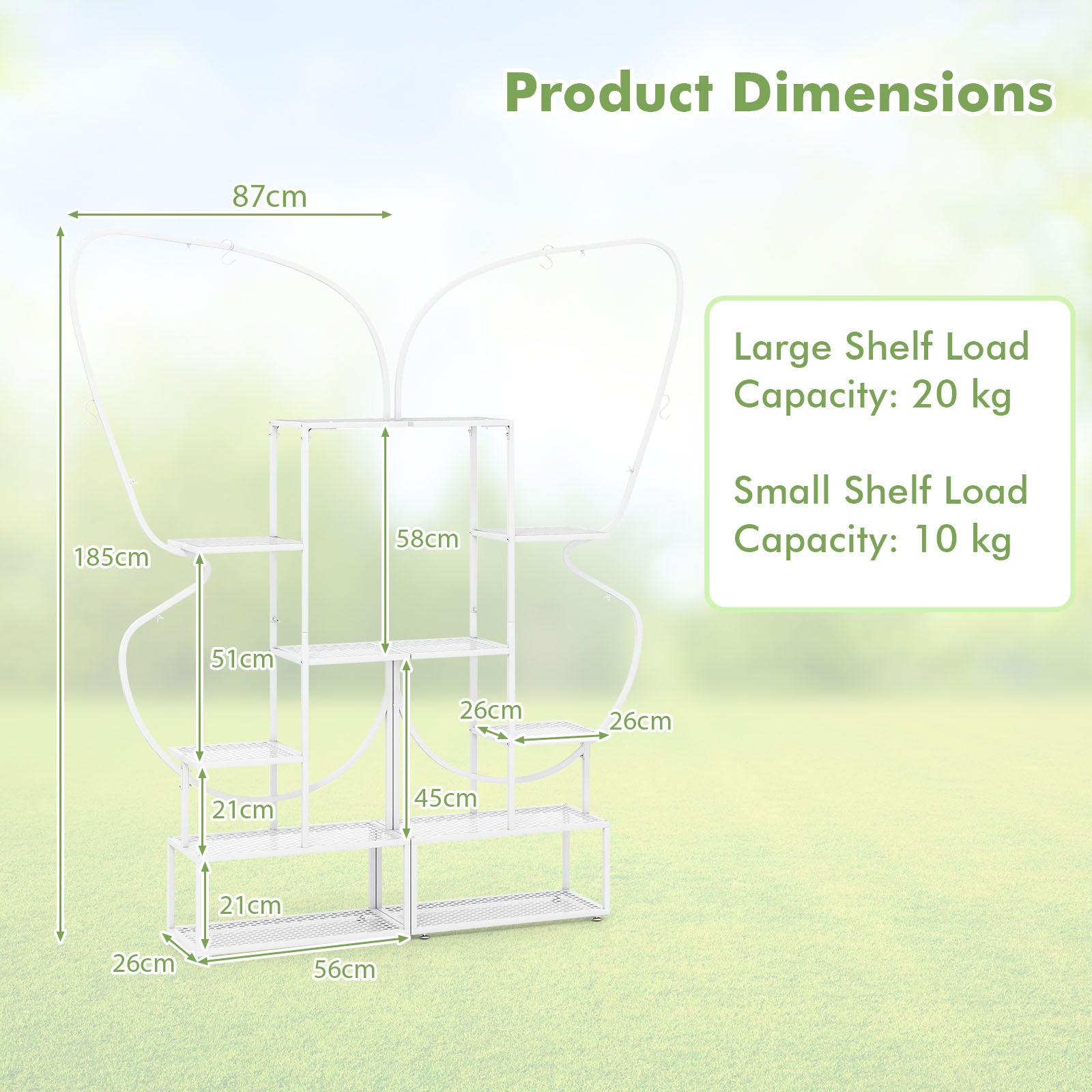 185 cm Tall Butterfly-Shaped 6-Tier Flowerpot Shelf-White