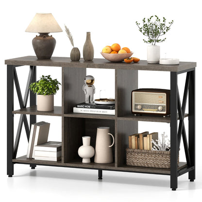 6-Cube Storage Organizer 120CM Wide Bookshelf with Open Compartments-Grey