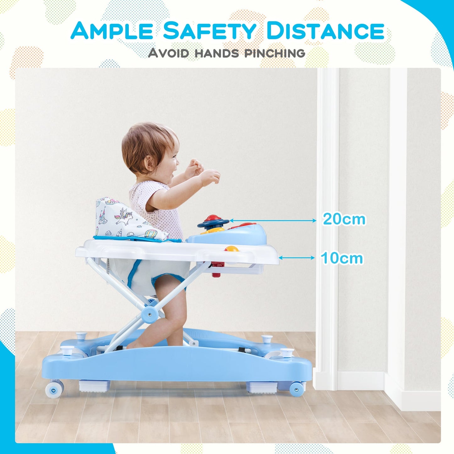 6 in 1 Adjustable Baby Walker Folding Baby Activity Center with Music Lights-Blue