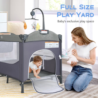 6-in-1 Baby Bed Travel Cot with Changing Table for Baby-Blue