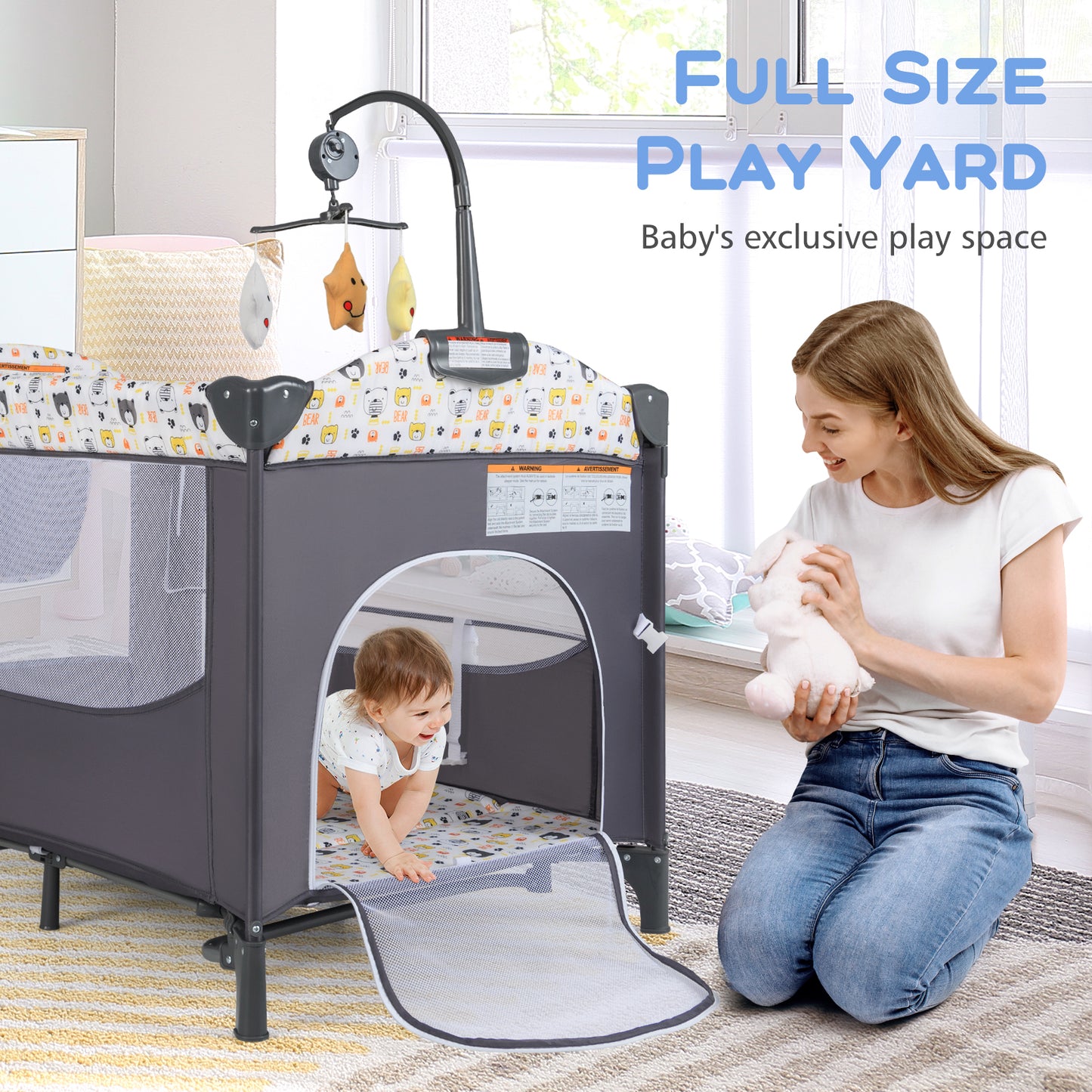 6-in-1 Baby Bed Travel Cot with Changing Table for Baby-Grey