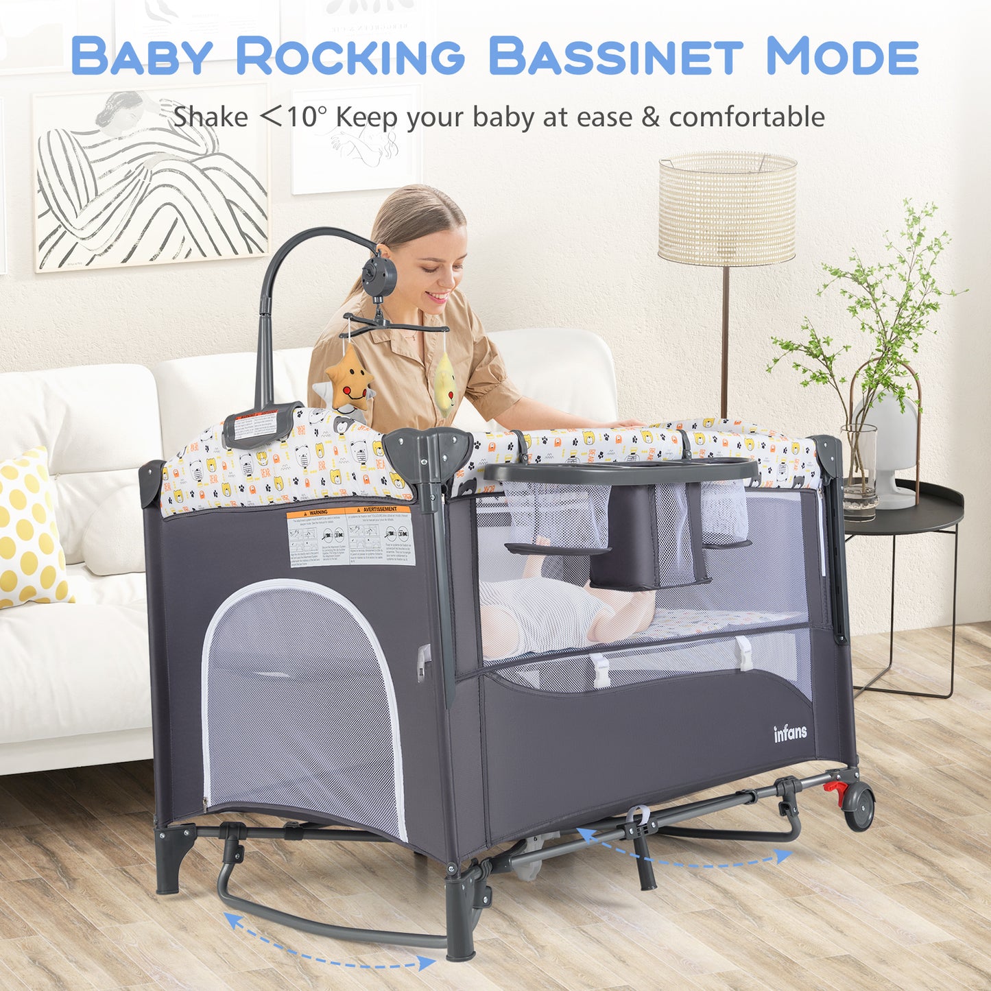 6-in-1 Baby Bed Travel Cot with Changing Table for Baby-Grey