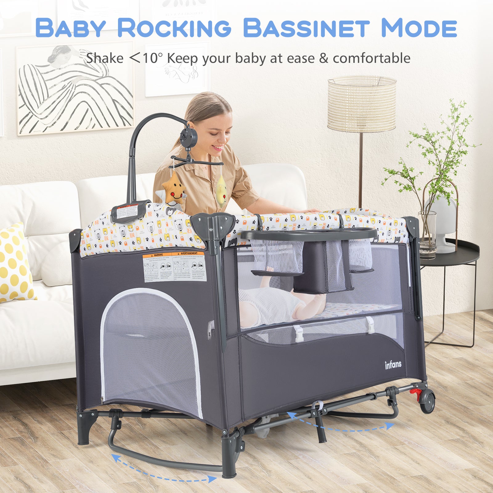 6-in-1 Baby Bed Travel Cot with Changing Table for Baby-Grey