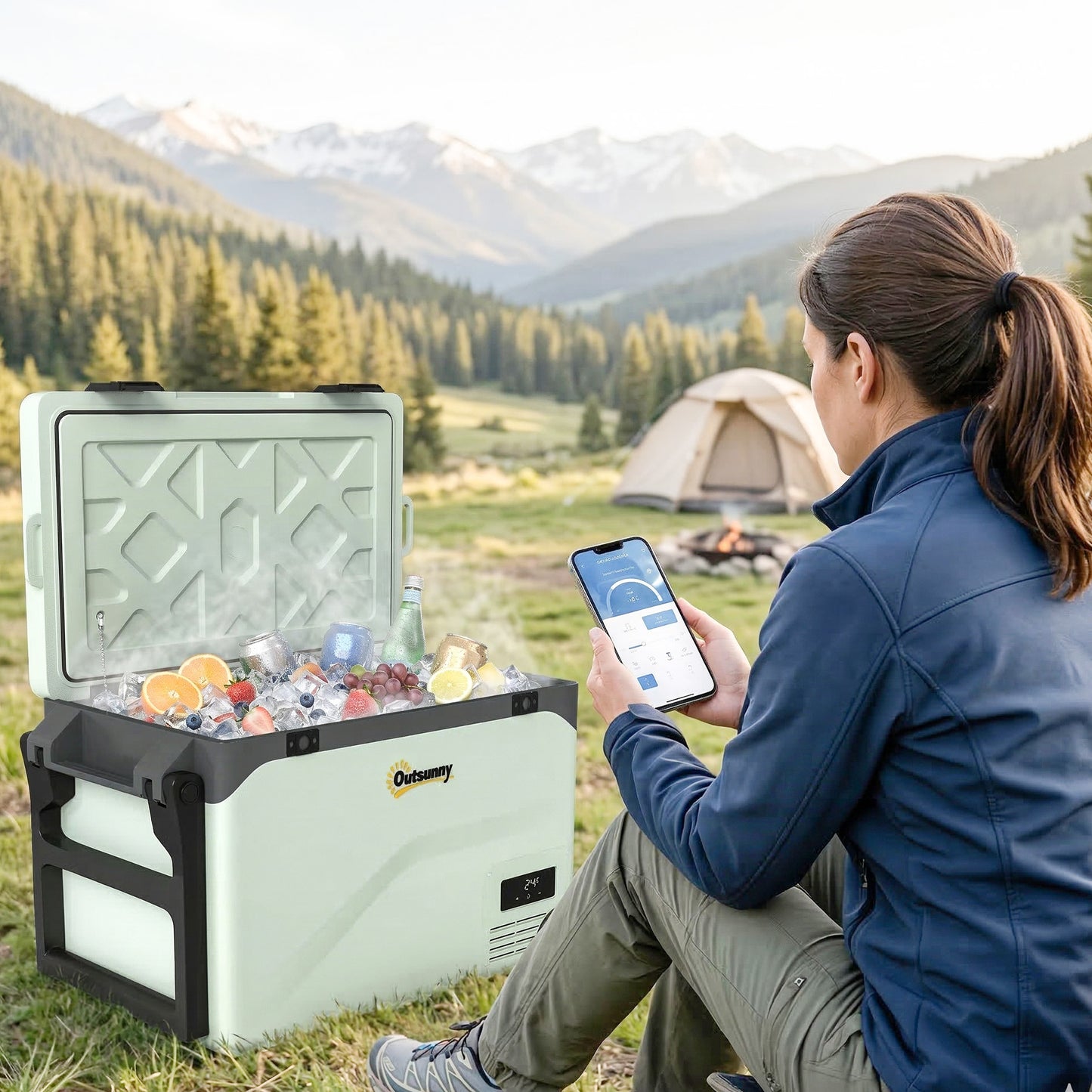 Outsunny 42.5L Compressor Car Fridge Freezer, Camping Refrigerator with App Control, 20Â°C-20Â°C