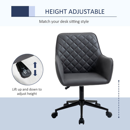 Vinsetto Office Desk Chair, Leather-Feel Fabric Computer Swivel Chair with Rolling Wheels and Adjustable Height for Home, Grey