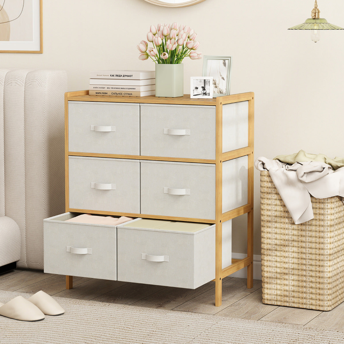 6-Drawer Dresser with 6 Foldable Fabric Drawers -Natural