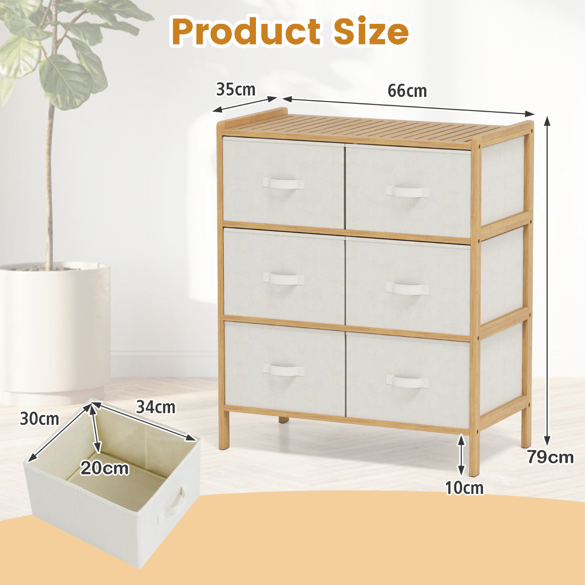 6-Drawer Dresser with 6 Foldable Fabric Drawers -Natural