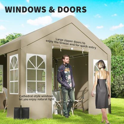 Outsunny 3 x 3 m Party Tent, Outdoor Canopy Tent Shelter with Removable Sidewalls, 4 Zipped Doors, for Parties, Wedding, Beige