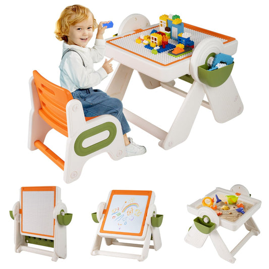 6-in-1 Multi-activity Children Table & Chair Folding Art Easel Set-Orange