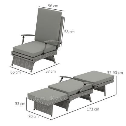 Outsunny 80Â° Reclining Rattan Lounger - Grey