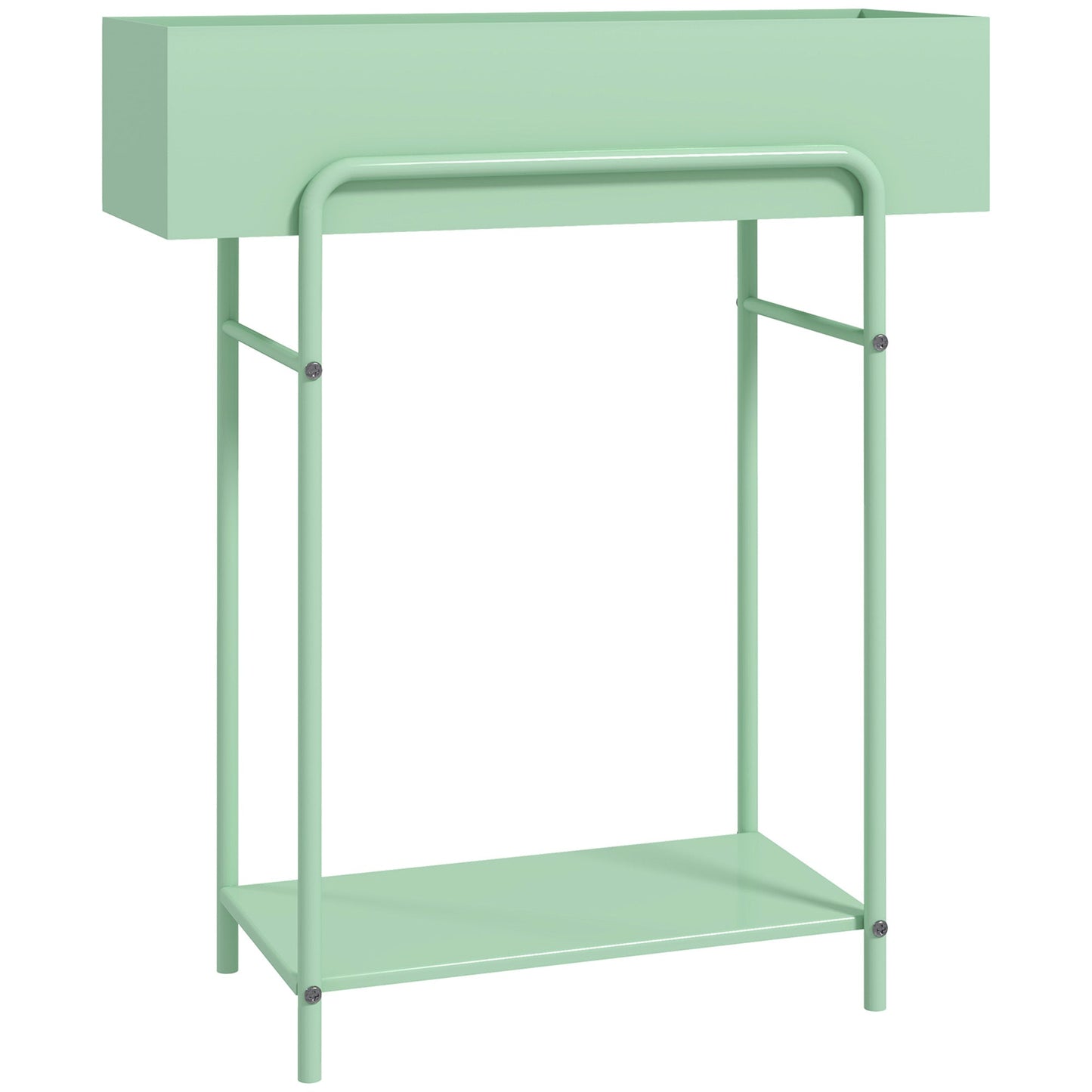 Outsunny 2 Tier Plant Stand, Metal Plant Rack Shelf with Drain Holes, Floor-standing Flower Pot Stand for Indoor Outdoor Garden Patio Balcony Living Room, Green