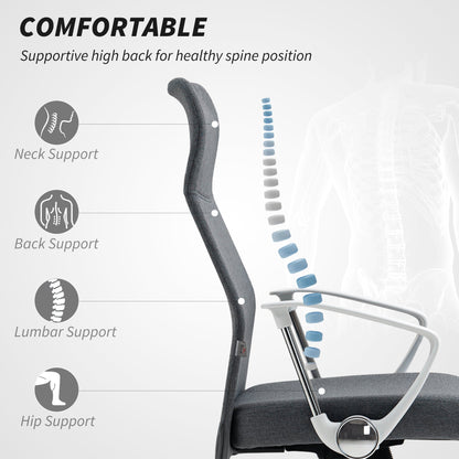 HOMCOM Fabric High Back Office Chair - Grey