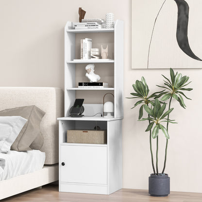 6-Tier Nightstand with Charging Station Bedside Tables Tall Night Stands-White