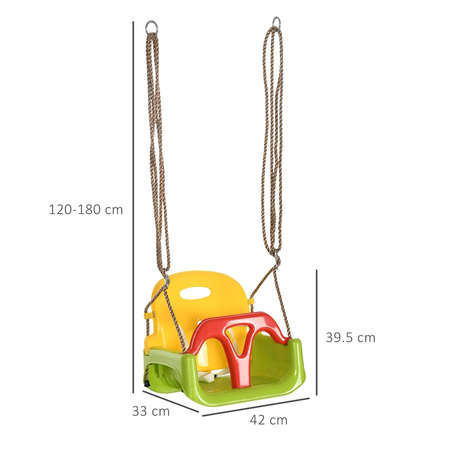 Outsunny 3 in 1 Detachable Kids Swing Seat with Safety Belt, Adjustable Rope for Indoor, Outdoor, Playground, Garden, Green