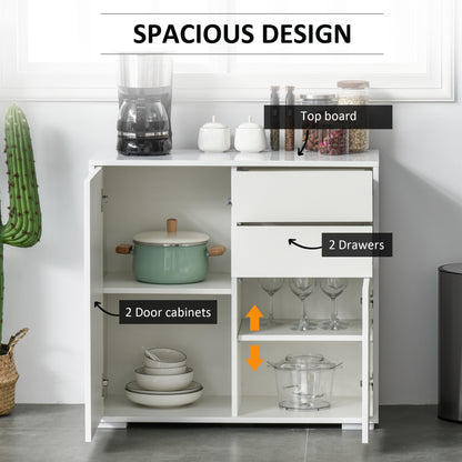 HOMCOM High Gloss Frame Sideboard, Push-Open Design with 2 Drawer for Living Room, Bedroom, 74H x 79W x 36Dcm, White