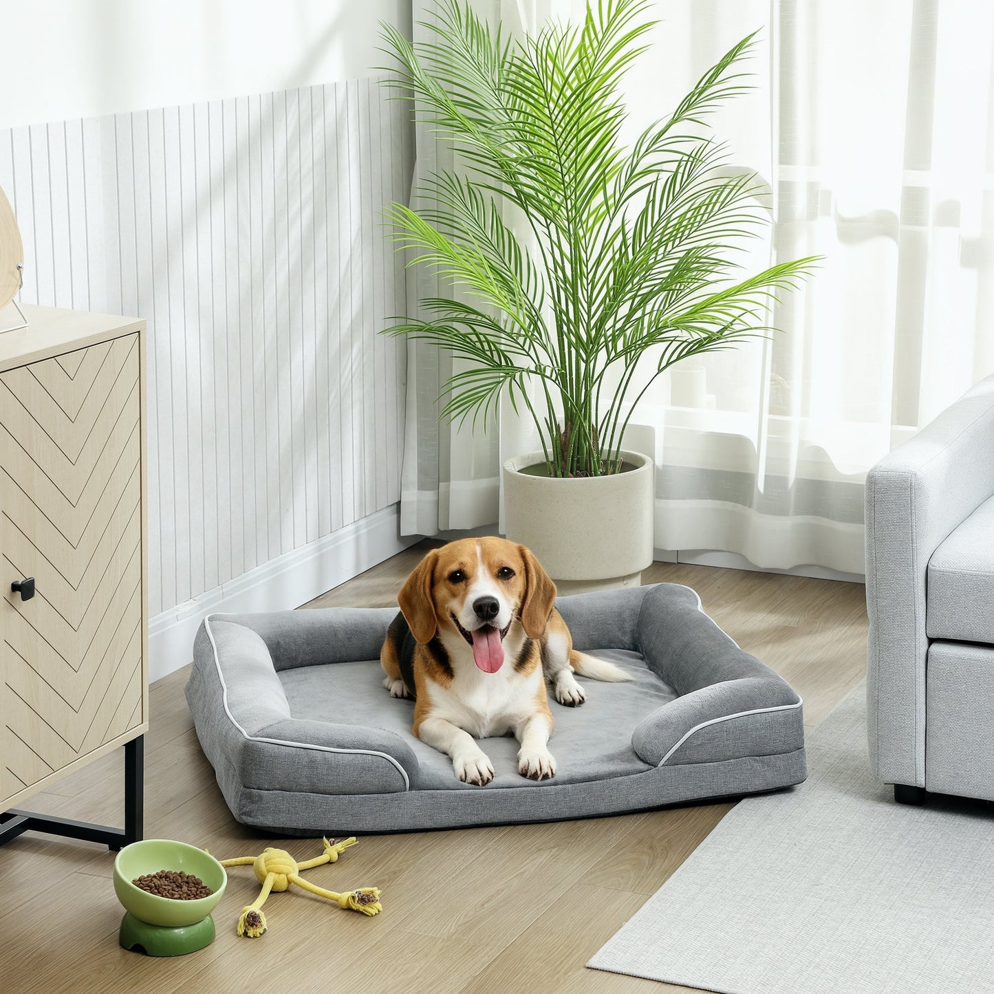 PawHut Dog Sofa Bed, Washable Pet Bed with Removable Cover and Non-Slip Bottom for Cats, Small and Medium Dogs, Grey