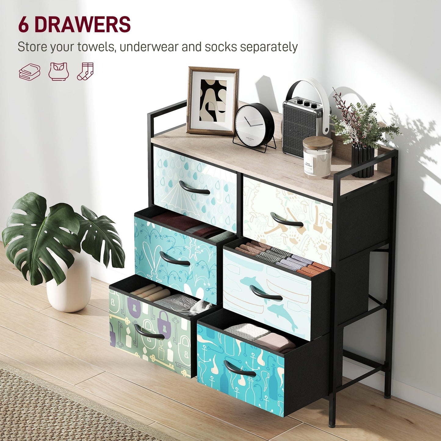 HOMCOM 6-Drawer Chest of Drawers - Blue
