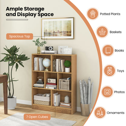 7-Cube Bookshelf with 2 Anti-Tipping Kits for Living Room and Kid’s Room-Natural
