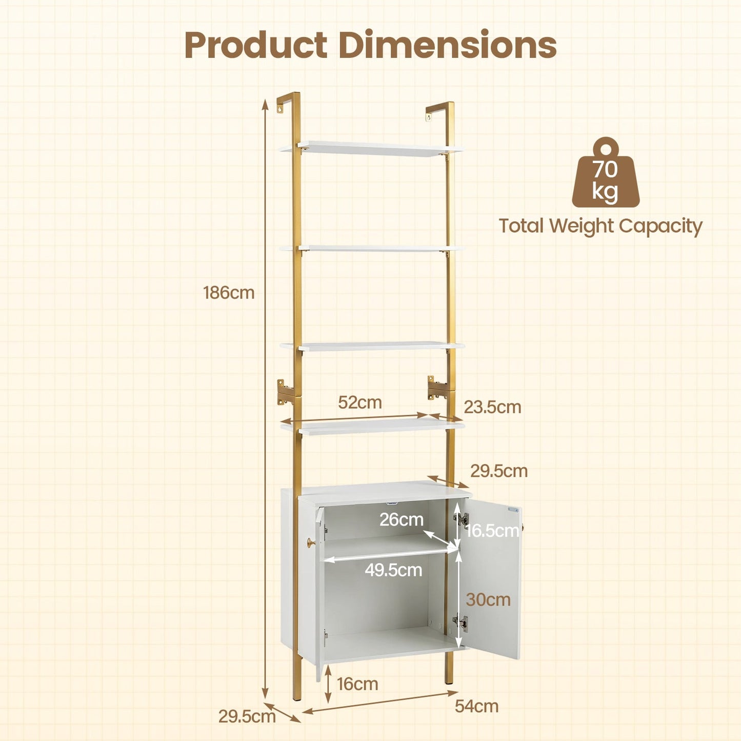 7-Tier Ladder Bookshelf with 2-Door Cabinet and 4 Shelves-White