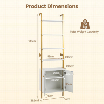 7-Tier Ladder Bookshelf with 2-Door Cabinet and 4 Shelves-White