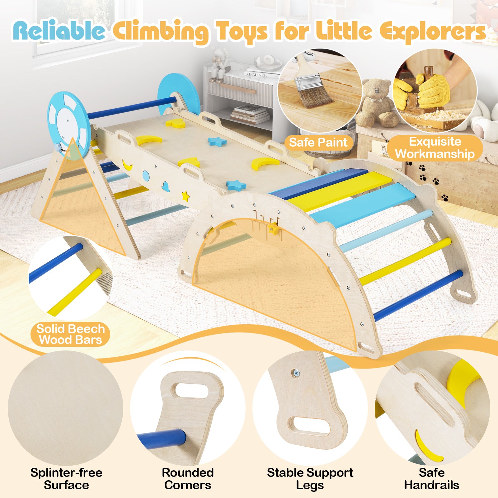 7-in-1 Colorful Montessori Climber Set Toddler Nautical Themed Climbing Set-Macaron