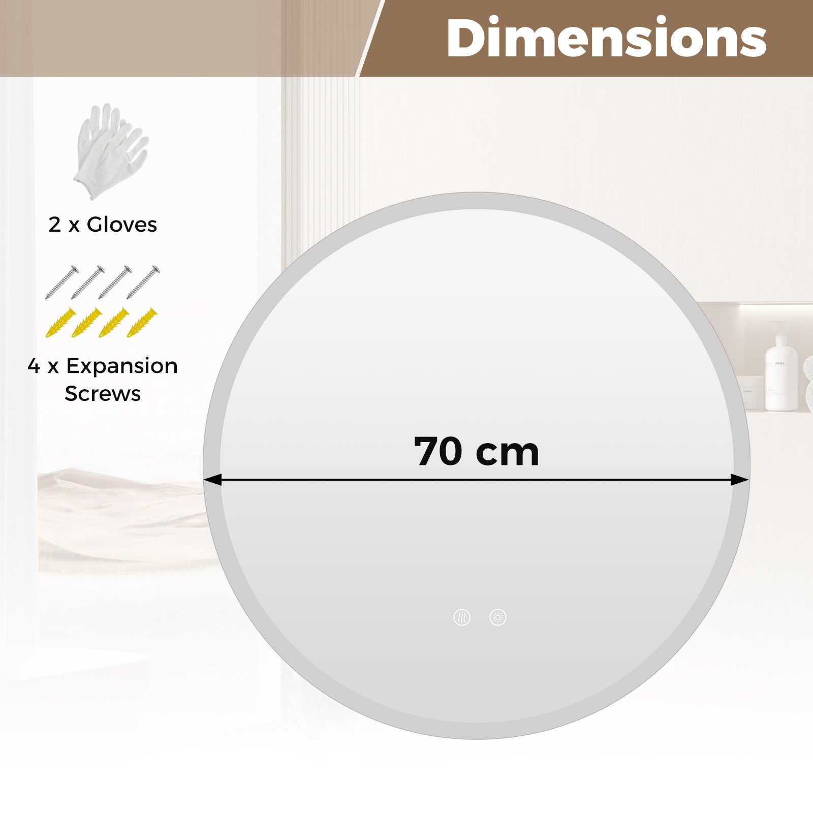 70 CM Round LED Bathroom Mirror Wall-mounted Backlit Vanity Makeup Mirror with 3 Light Colors