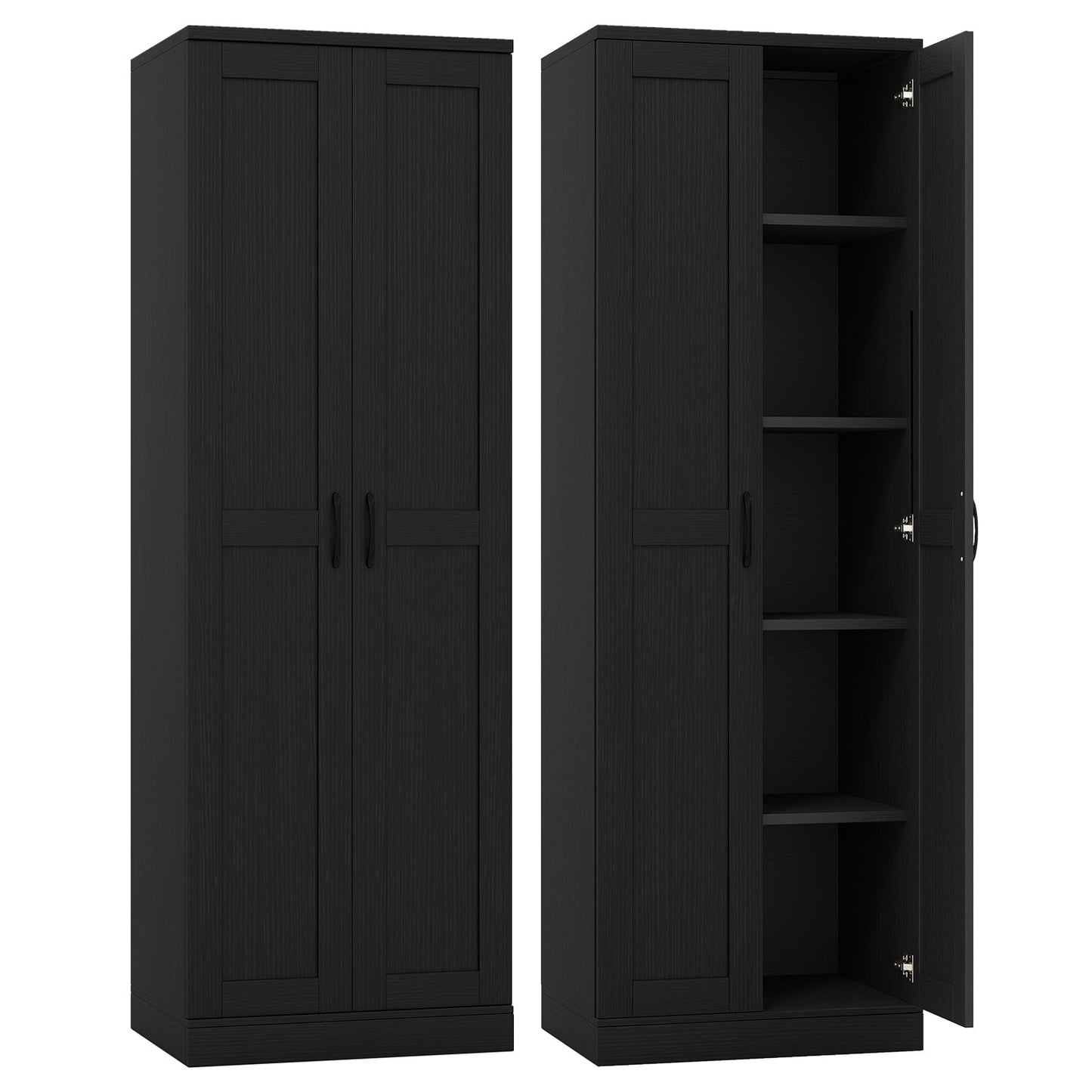 70" Tall Storage Cabinet with Doors and Adjustable Shelves for Kitchen-Black