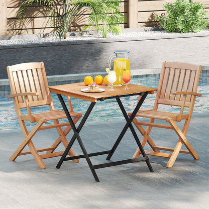 70CM Patio Folding Table with Slatted Tabletop for Backyard