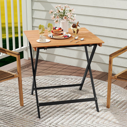 70CM Patio Folding Table with Slatted Tabletop for Backyard