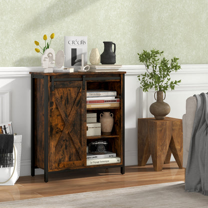 70cm Farmhouse Accent Storage Cabinet Rustic Sideboard Buffet Cabinet-Rustic Brown