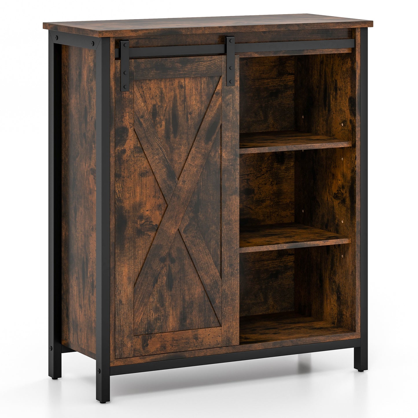 70cm Farmhouse Accent Storage Cabinet Rustic Sideboard Buffet Cabinet-Rustic Brown