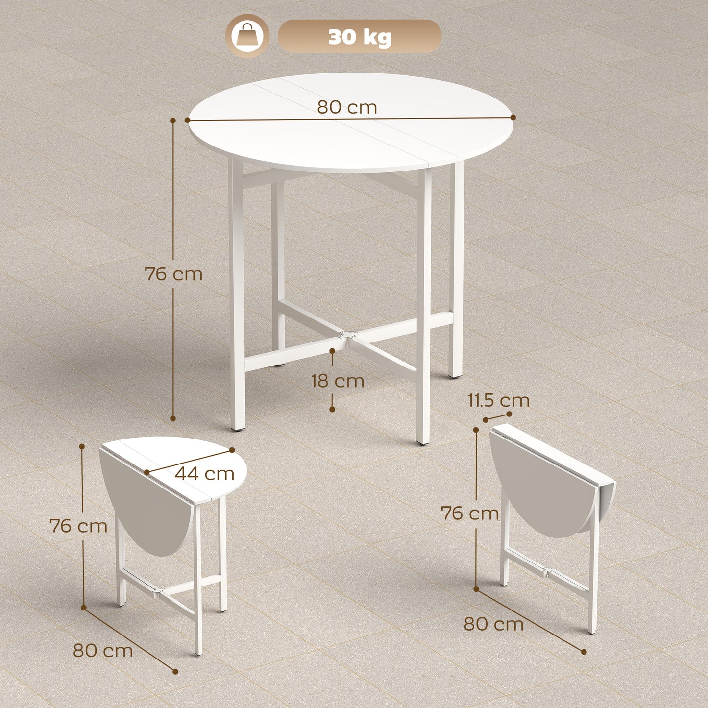 HOMCOM CollapsibleÂ Drop Leaf Table, Folding Dining Table for Small Spaces, Extendable Kitchen Table with Steel Frame, White