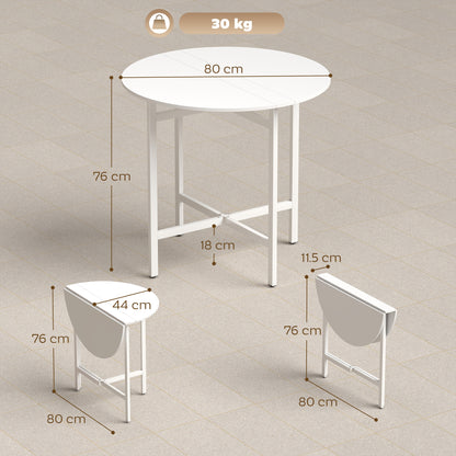 HOMCOM CollapsibleÂ Drop Leaf Table, Folding Dining Table for Small Spaces, Extendable Kitchen Table with Steel Frame, White