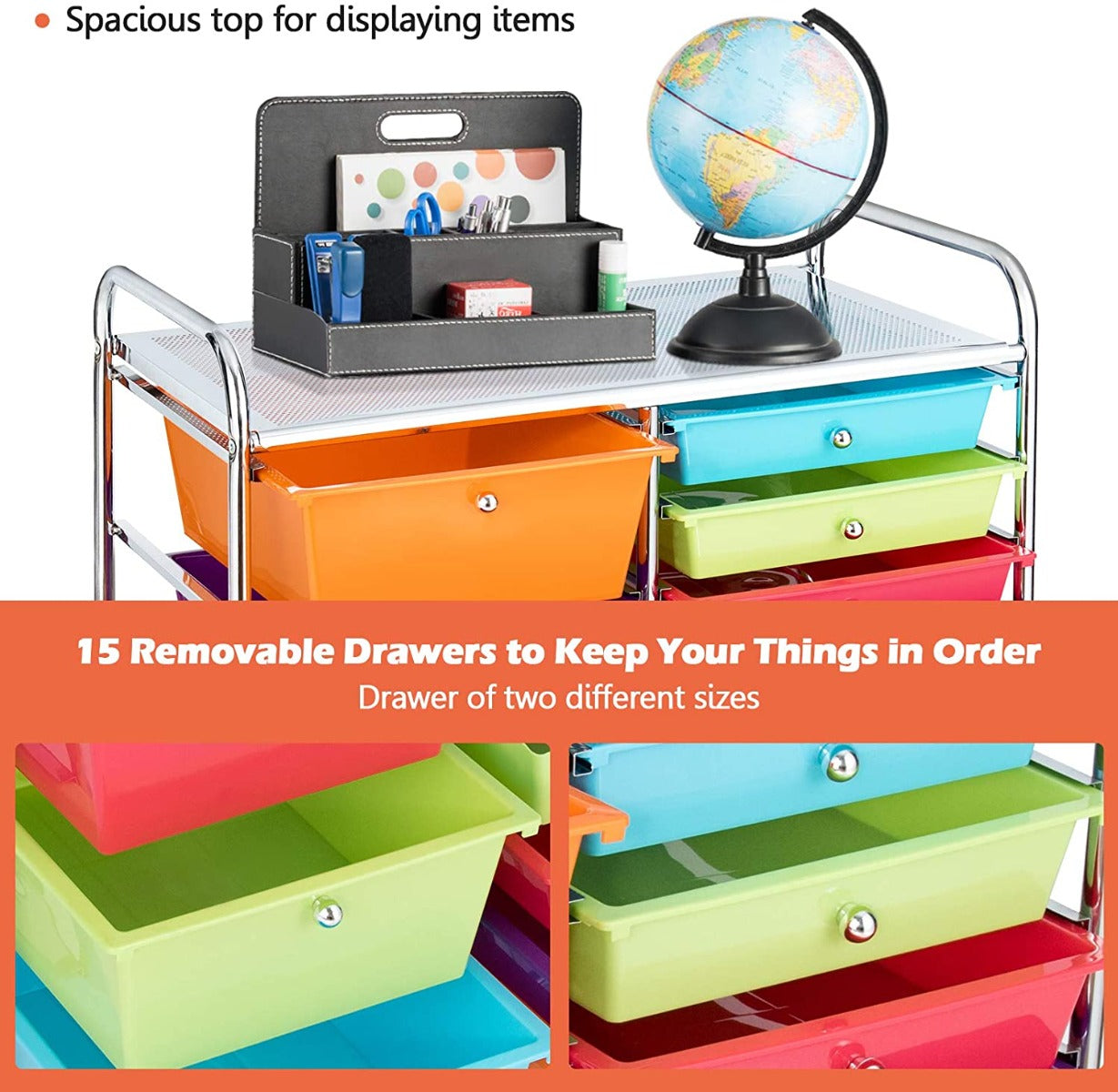 15 Drawer Rolling Storage Cart with 4 Wheels for Beauty Salon-Multicolor