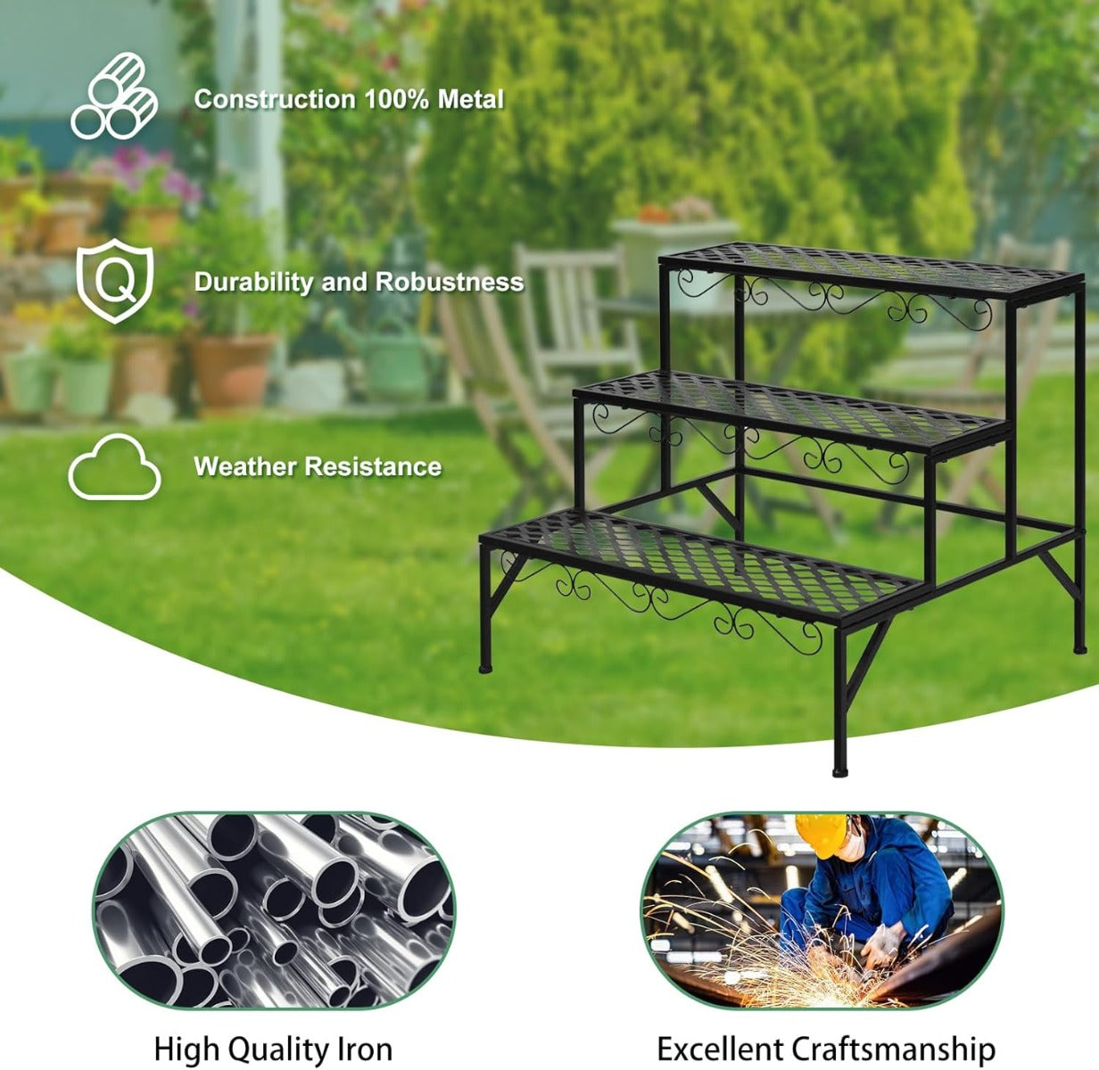 3 Tiers Plant Stand for Garden Patio Balcony