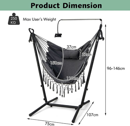 Hammock Chair with Stand and Phone Holder-Grey
