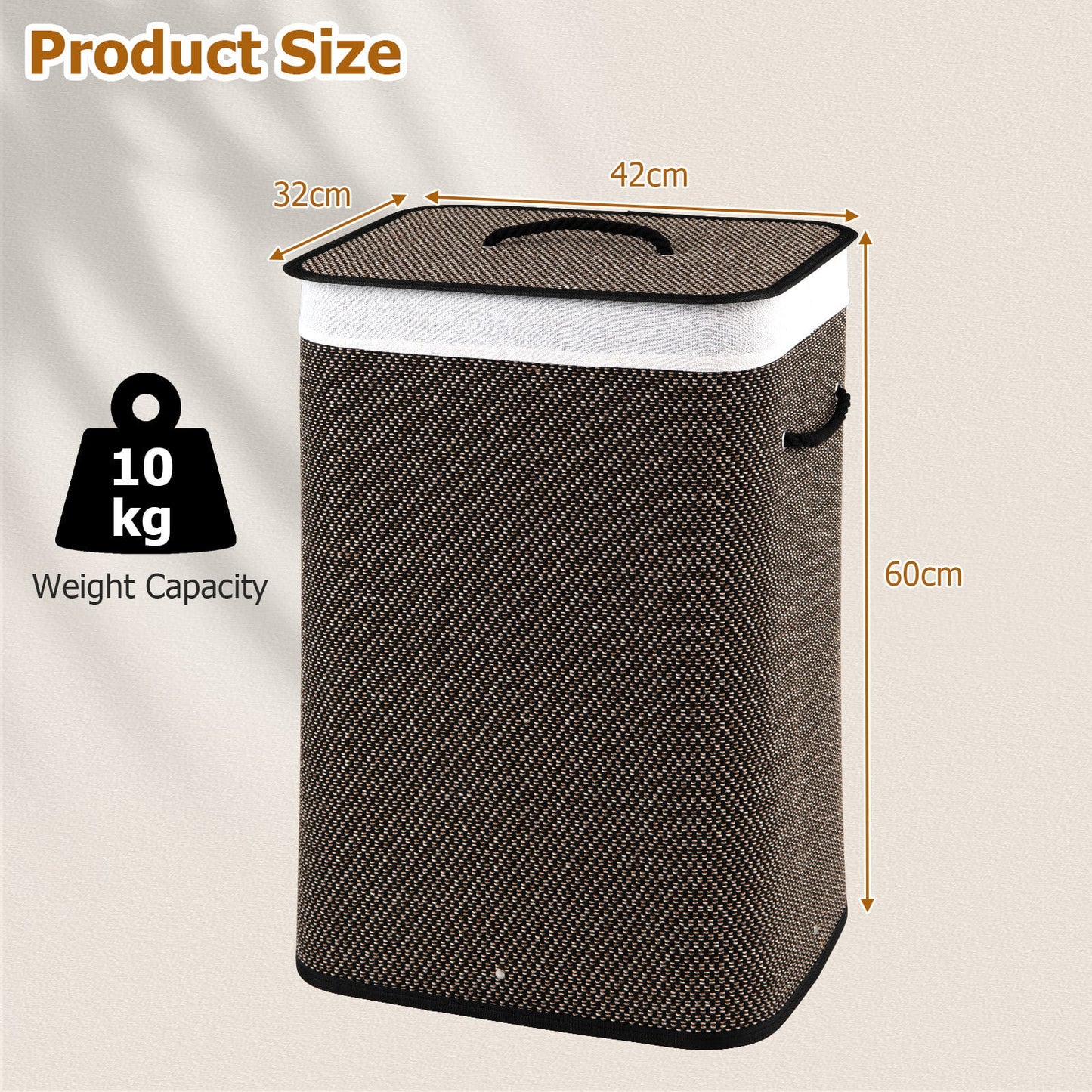 72 L Capacity Bamboo Laundry Hamper with Lid and Removable Liner for Bedroom-Black