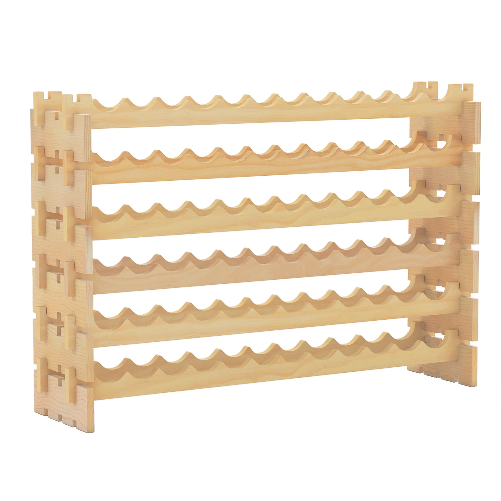 72 Bottles Wine Rack 6-Tier Stackable Wine Storage Stand with Solid Wood Frame-Natural