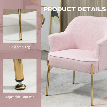 HOMCOM Accent Chair, Living Room Armchair, Vanity Chair with Gold Plating Metal Legs and Soft Padded Seat for Bedroom and Cafe, Set of 2, Pink