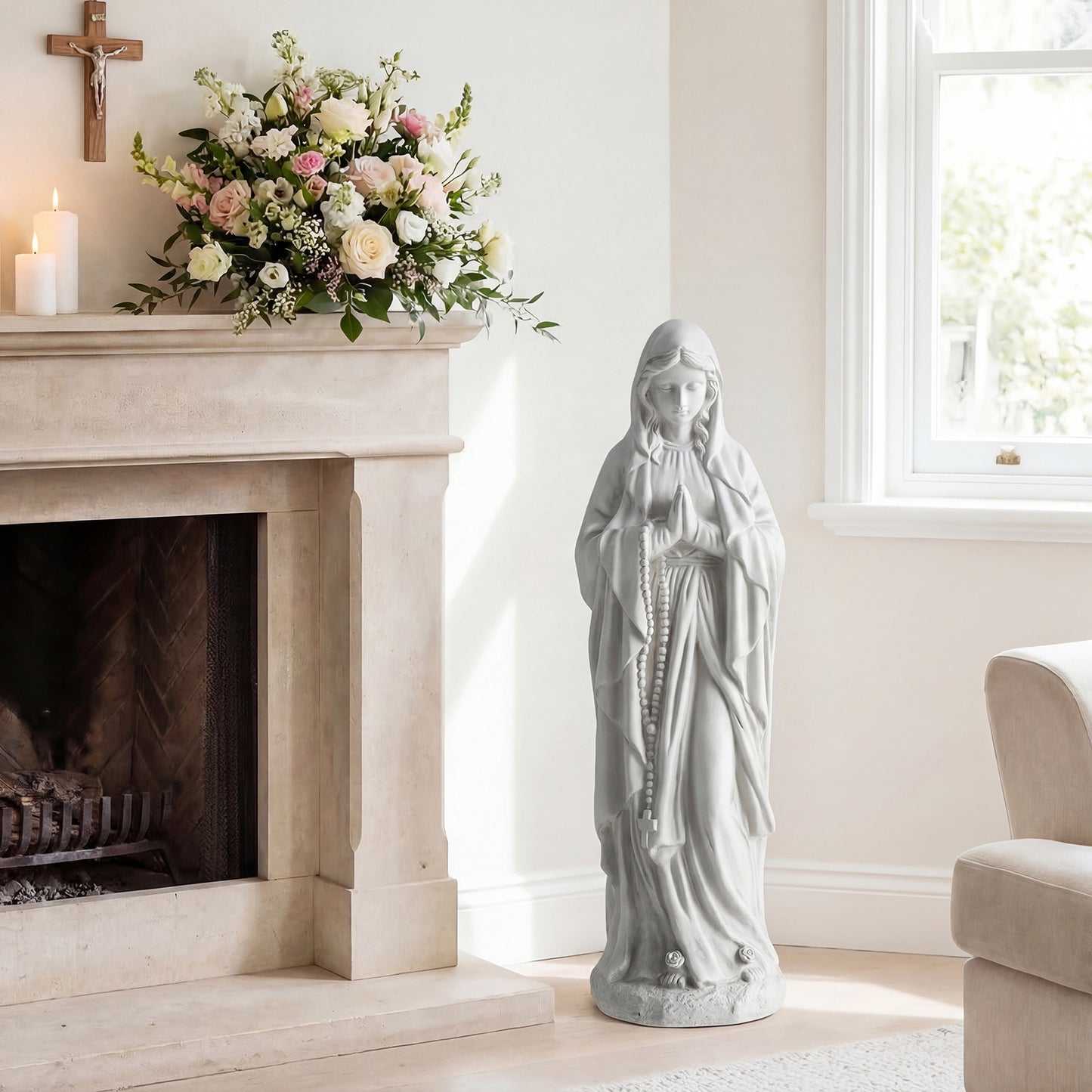 74.5 cm Virgin Mary Statue Outdoor Religious Sculpture with Aged Finish-Grey