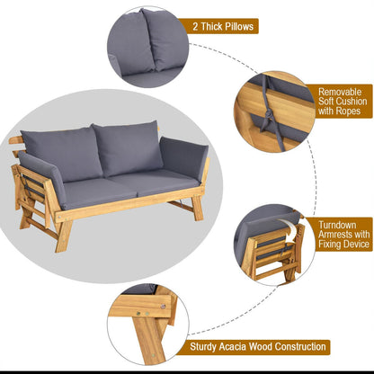 3 in 1 Convertible Cushioned Loveseat Lounger Couch with Pillows-Grey