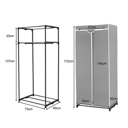 Double Canvas Wardrobe with Dust-proof Cover-Grey