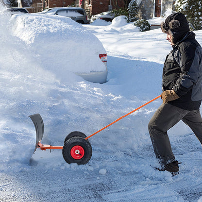 74 CM Metal Snow Pusher with Wheels for Driveway-Orange