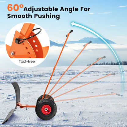 74 CM Metal Snow Pusher with Wheels for Driveway-Orange